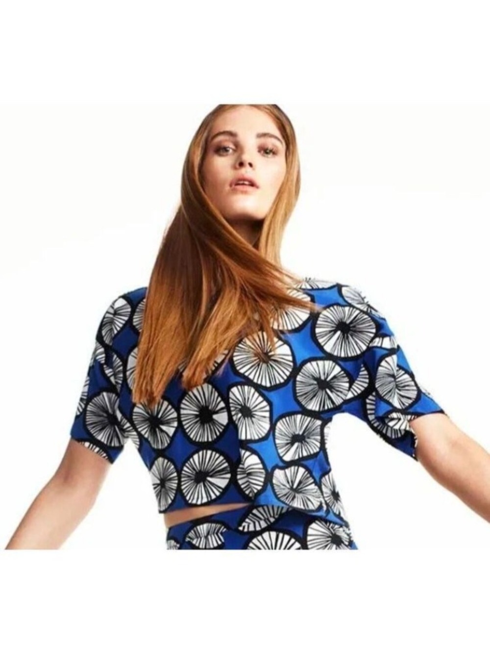 Marimekko x Target Appelsiini Blue Black White Geometric Short Sleeve Top